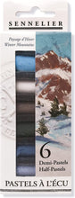 Cargar imagen en el visor de la galería, Caja Pasteles Extra suaves à l'écu "Montaña en invierno" 6 colores Sennelier 1/2 barras