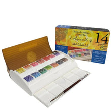 Cargar imagen en el visor de la galería, Acuarelas L'Aquarelle Estuche de Viaje Sennelier 14 medias Pastillas