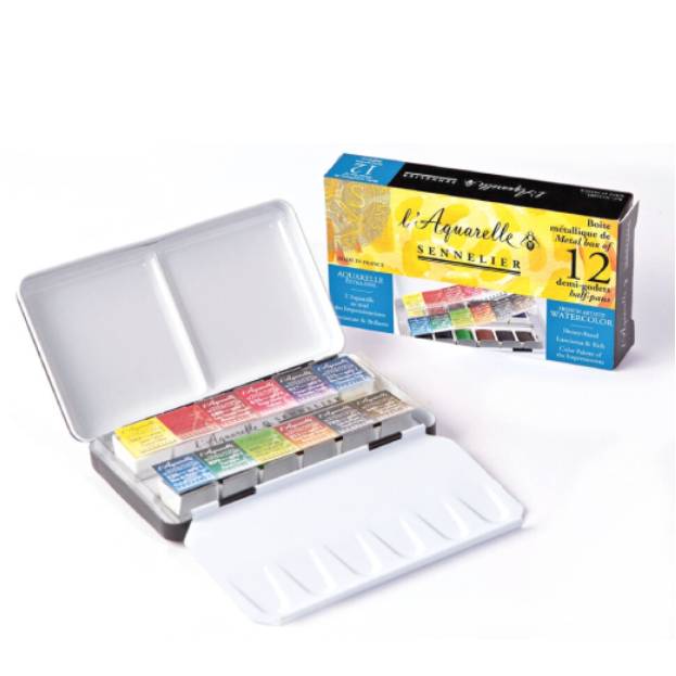 Acuarelas L'Aquarelle Estuche Metálico  Sennelier 12 medias Pastillas