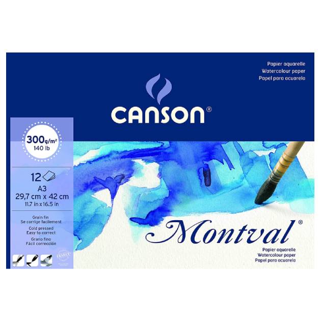 Block Montval Canson A3 (29,7 cms x 42,0 cms) 300 Grs Grano Fino 100% Celulosa