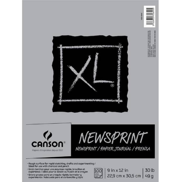 Block XL Newsprint Canson 9 x 12 in (22.9 x 30.5 cm) 49 gr